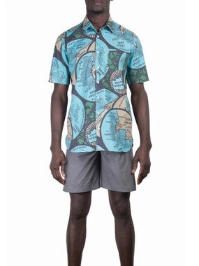 Mami Wata Blue Multi Map Print Surf Shirt South Africa Cotton Size L